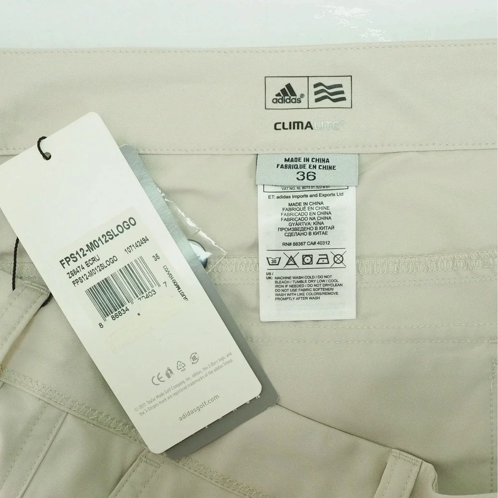 New Adidas Golf ClimaLite Golf Shorts Mens 36 Khaki Beige Flat Front Performance